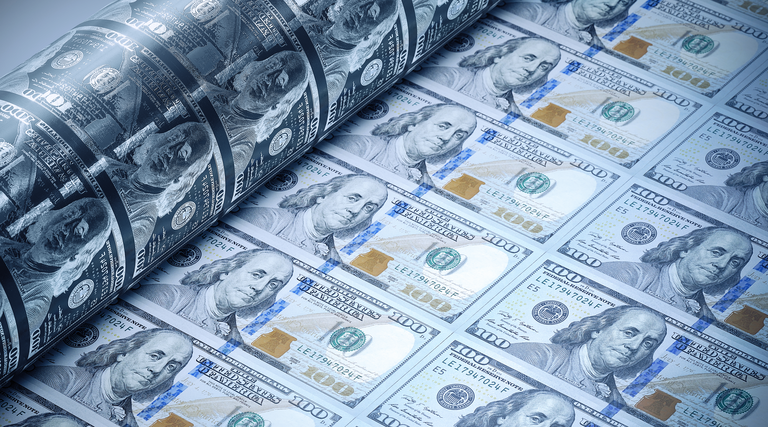One Hundred American Dollars Being Printed - Money Printing Concept