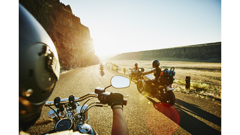 Group of female friends on motorcycle road trip