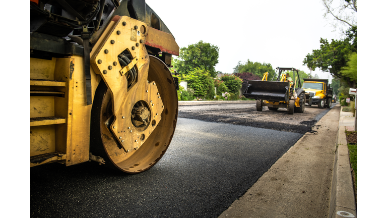 Road Paving Construction on Residential Street
