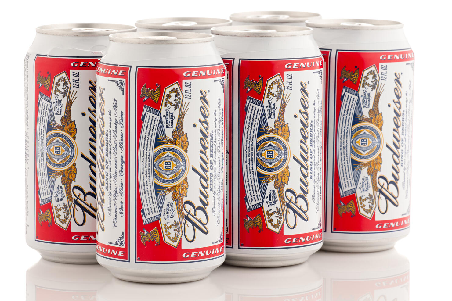 Six pack of Budweiser Beer, 12 oz bottles