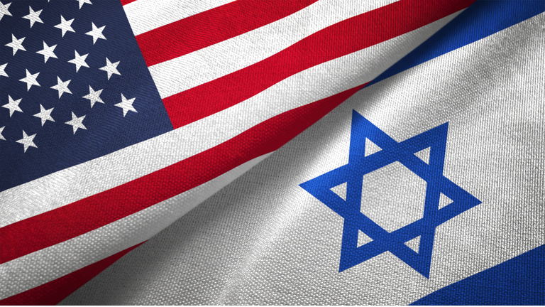 Israel and United States two flags together realations textile cloth fabric texture