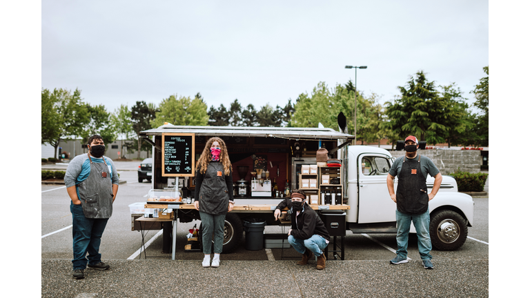 Masked Employees at Mobile Food Truck