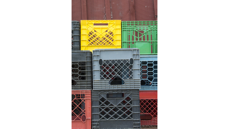 Staked Plastic Milk Crates