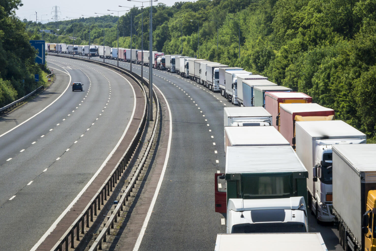 Lorries Parked on the M20 Motorway in Operation Stack