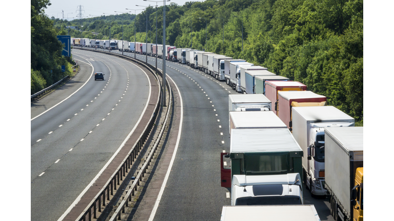 Lorries Parked on the M20 Motorway in Operation Stack