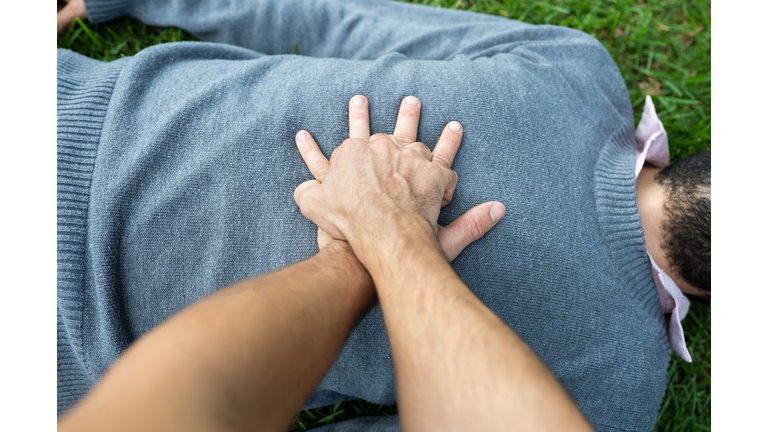 First Aid Emergency CPR rcp on Heart Attack Man , Resuscitation cardio