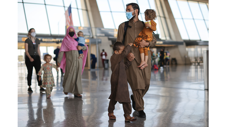 Afghan Refugees Arrive At Dulles Airport Outside Nation's Capital