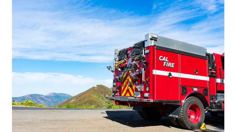 CAL FIRE engine truck parked outdoors on mountain road