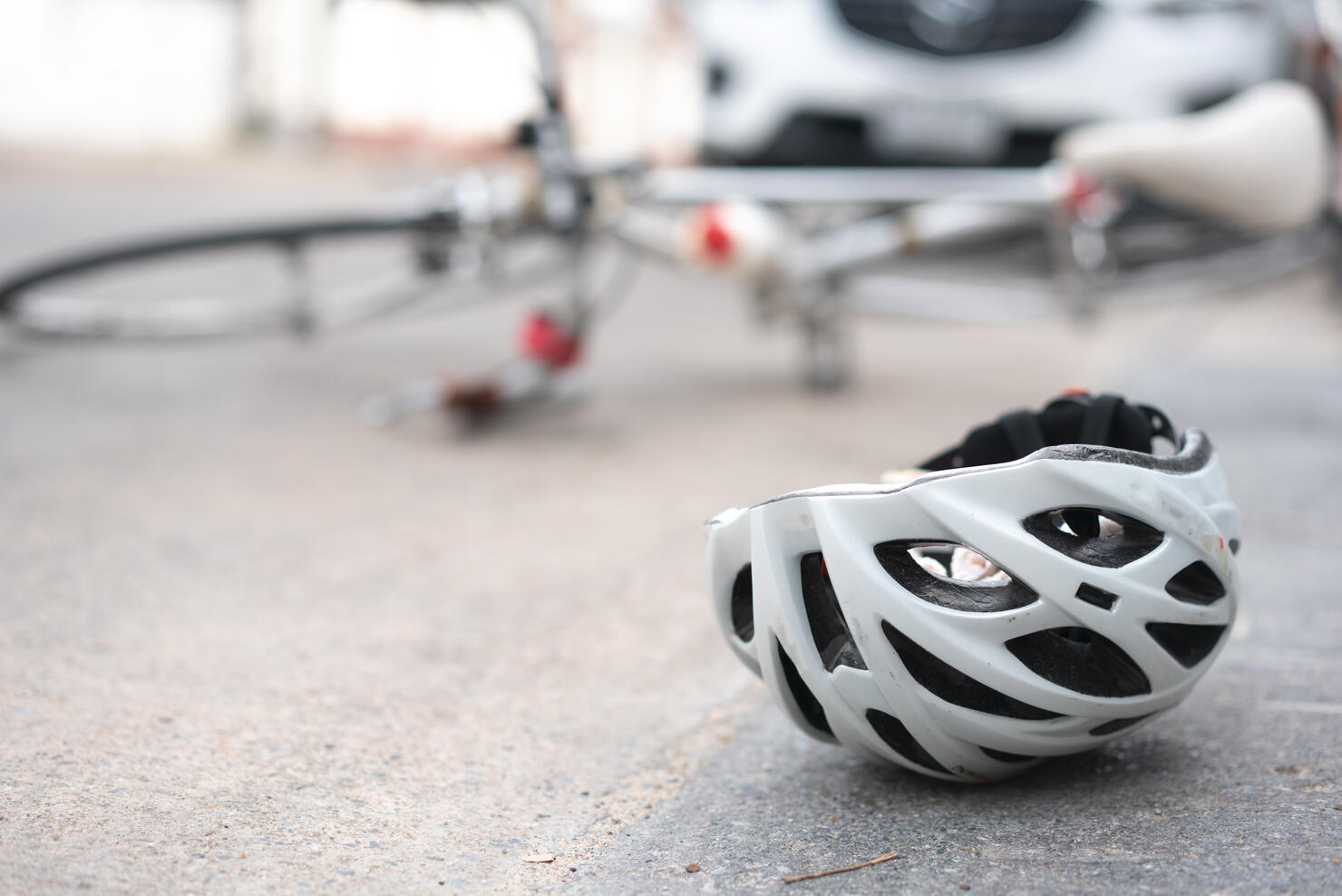 Accident car crash with bicycle on road