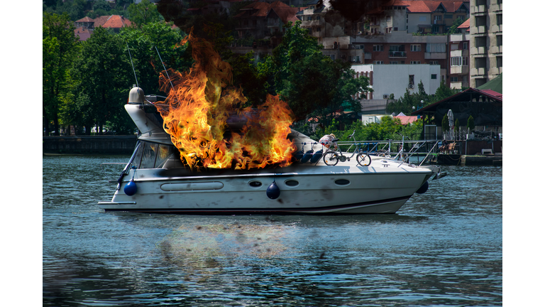 The yacht was engulfed in flames.