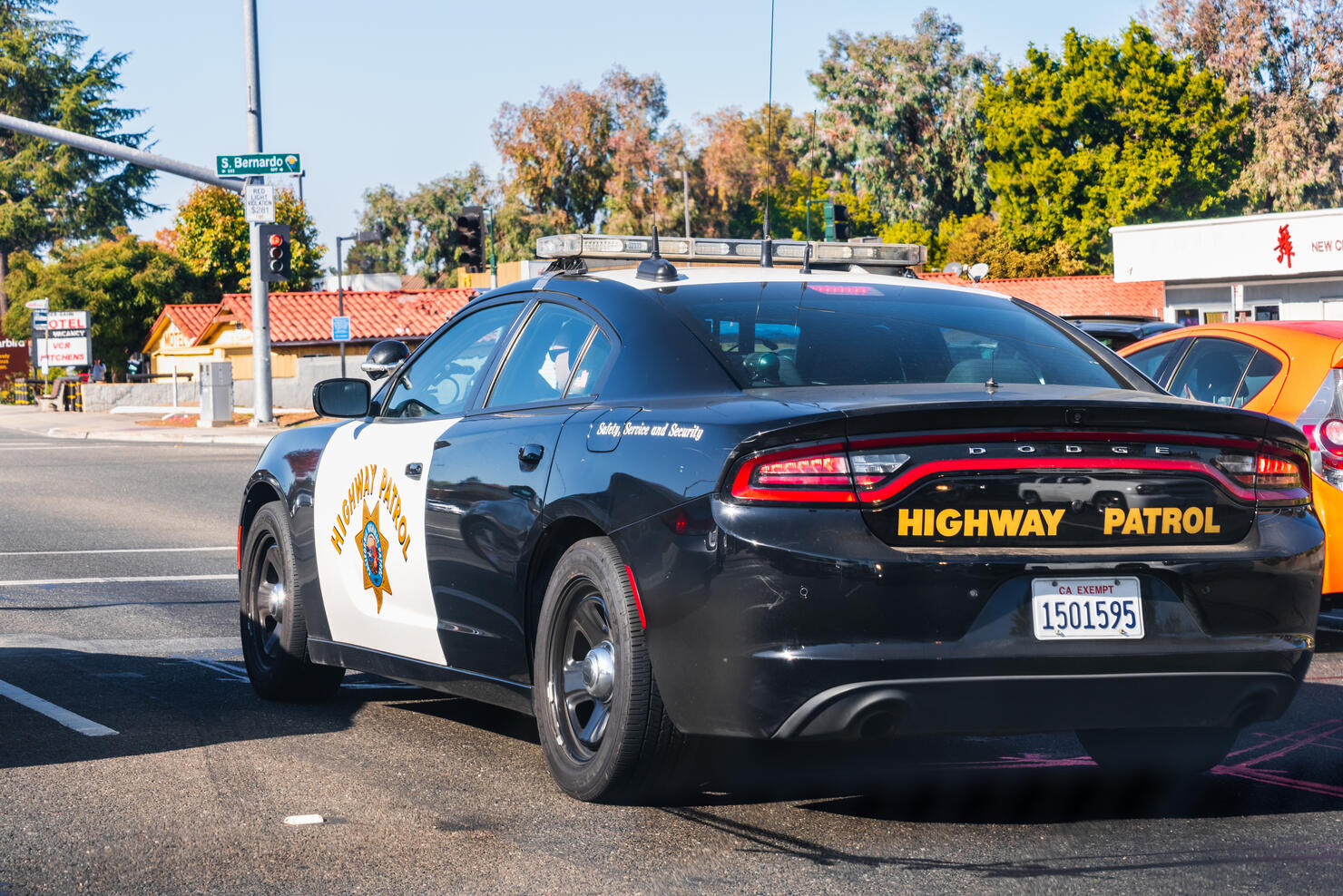 Highway Patrol vehicle driving on a street