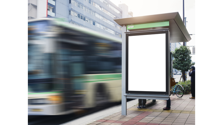 Mock up Billboard Banner template at Bus Shelter Media outdoor street