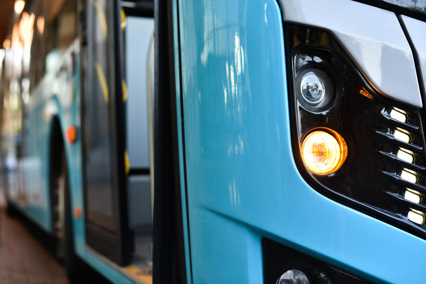 headlight of public city bus