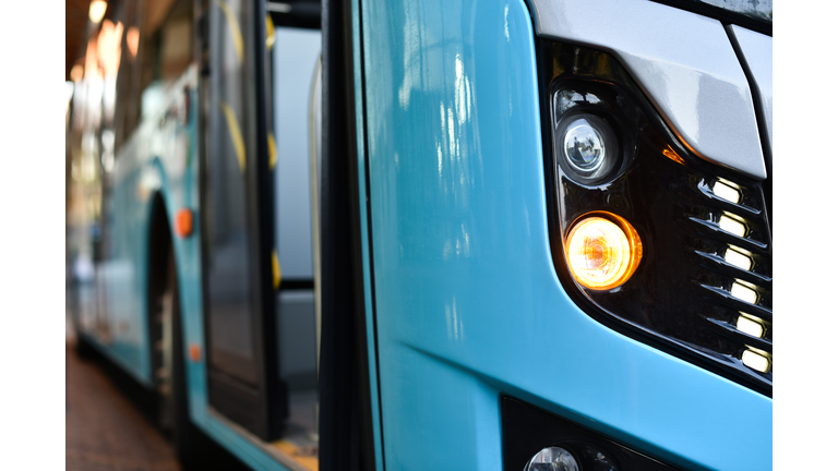 headlight of public city bus