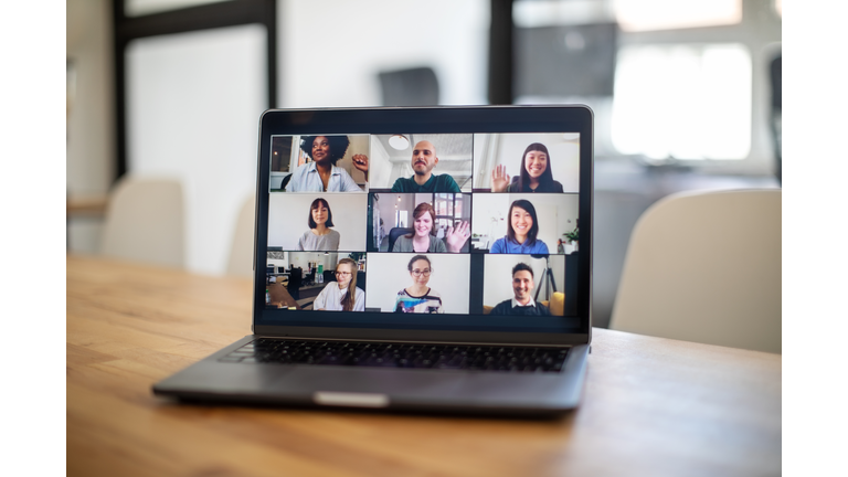 Colleagues having a work meeting through a video call