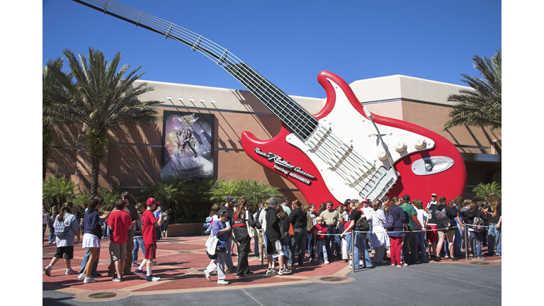 Tourists, Aerosmith Rock N Roller Coaster ride, Sunset Boulevard, Disney MGM Studios, Disney World, Orlando, Florida, USA