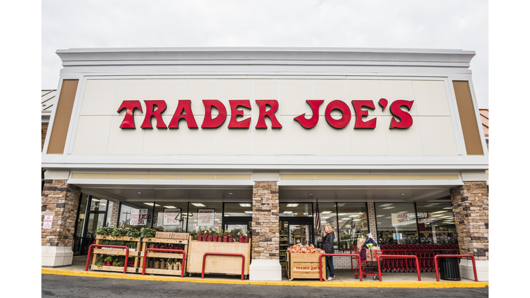 Trader Joes grocery store entrance with sign