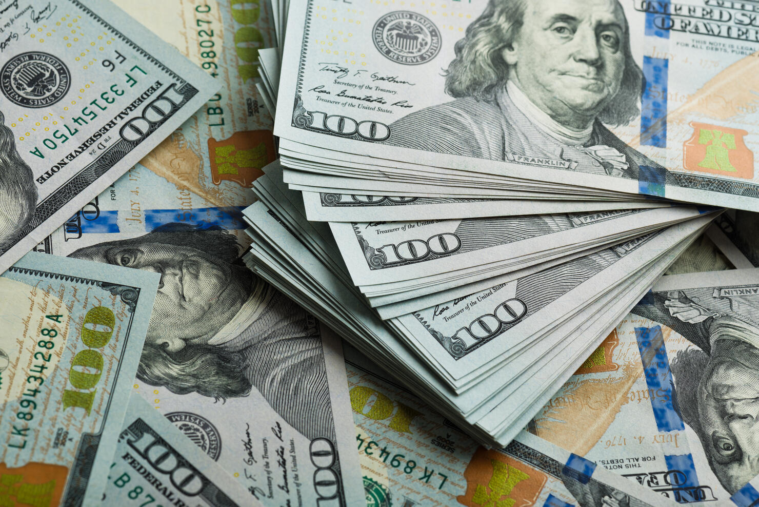 Background with money american hundred dollar bills