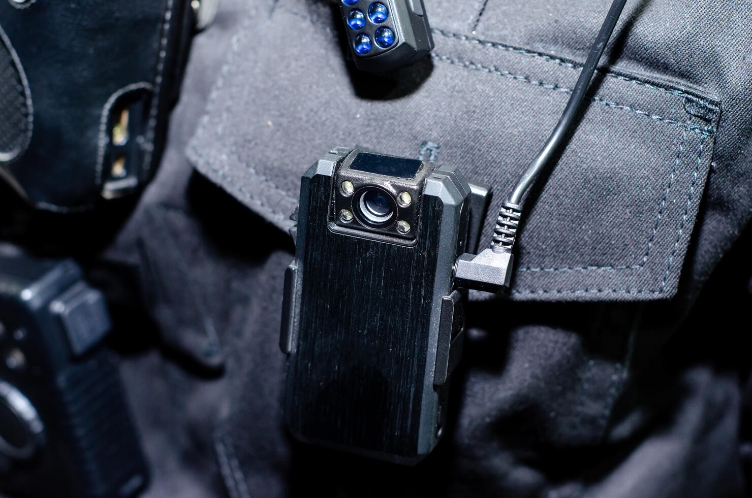 Close-up of police body camera
