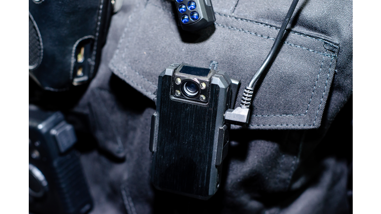 Close-up of police body camera