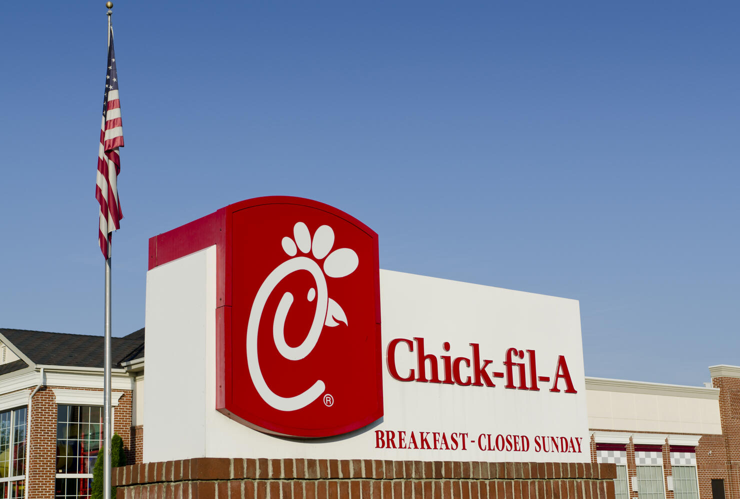 Suburban Chick-fil-A Sign and Restaurant with Copy Space