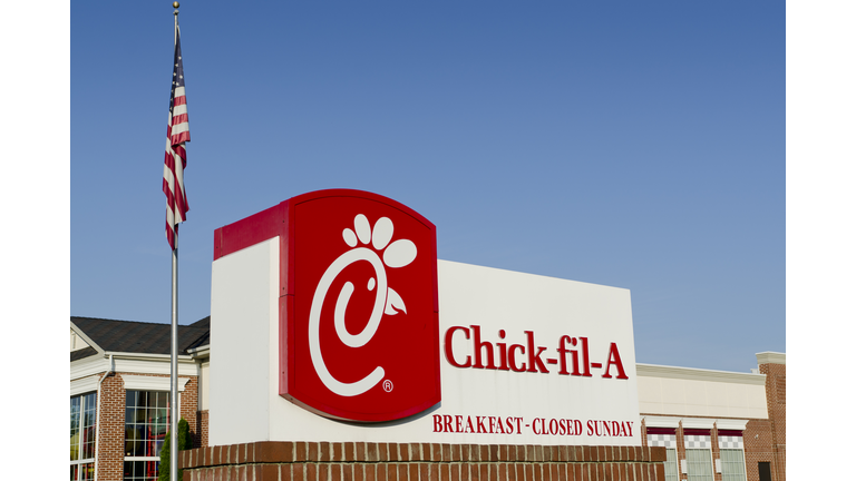 Suburban Chick-fil-A Sign and Restaurant with Copy Space