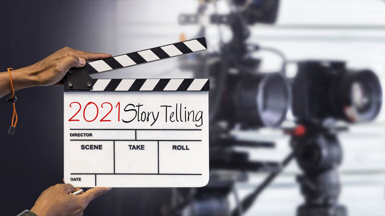 2021 Story telling.title text on filmslate.Film industry