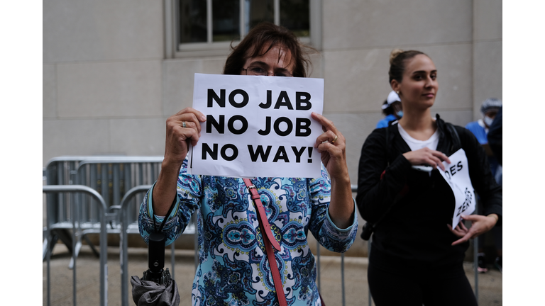 Protestors Rally Against Vaccination Mandates For Hospital Workers In NYC