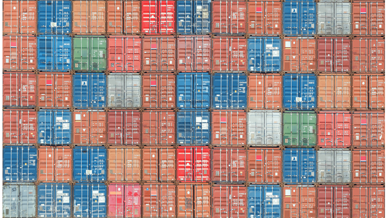 container box in warehouse in shipping port.