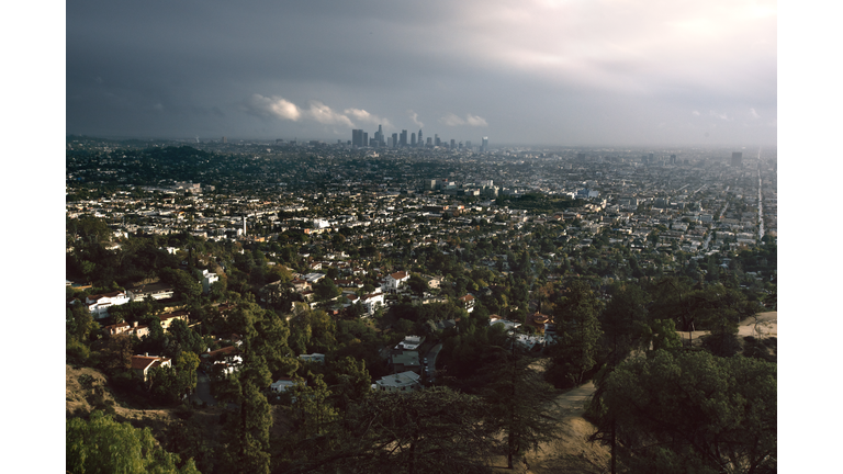LA City Skyline Griffith Storm