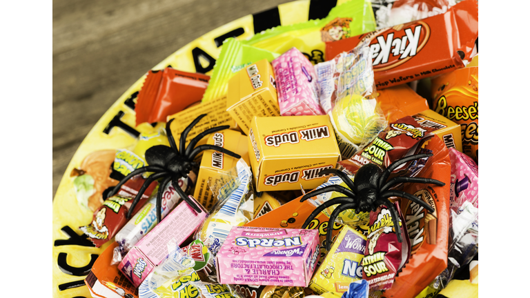 Halloween Candies in Trick or Treat Bowl