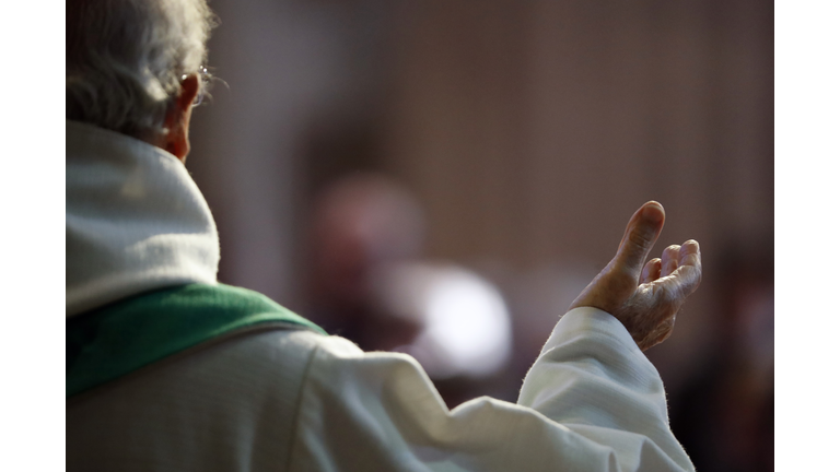 Saint-Jacques church.  Catholic mass.  Eucharist celebration.  Sallanches. France.