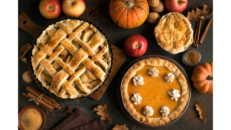 Thanksgiving pumpkin and apple various pies