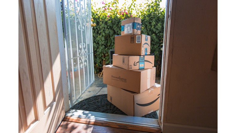 Cardboard package delivery at front door