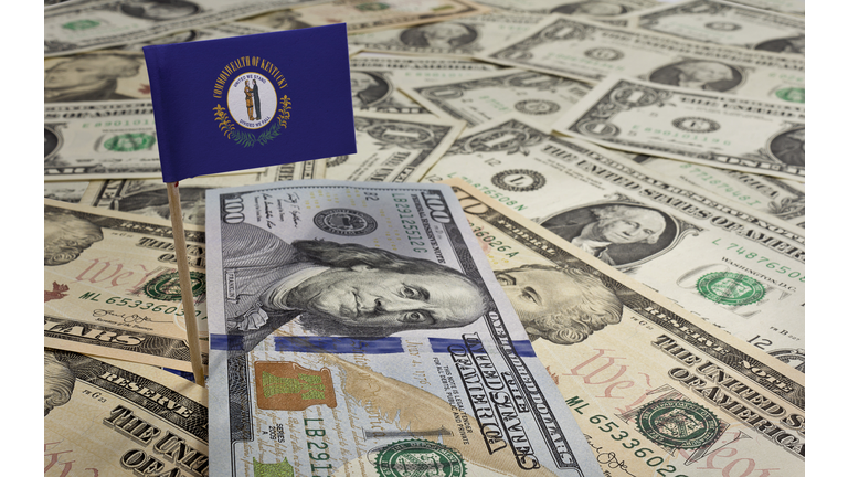 Flag of Kentucky sticking in various american banknotes.(series)