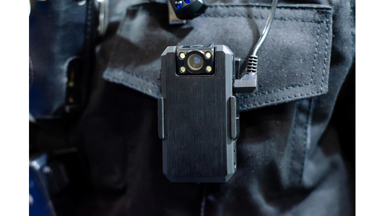 Close-up of police body camera