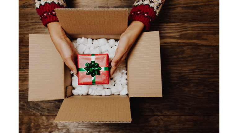 Concept of receiving or shipping Christmas parcel at home