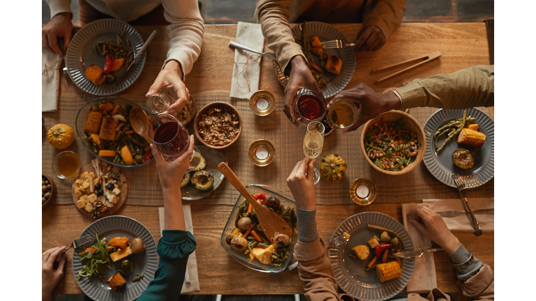 Family Enjoying Dinner Above View