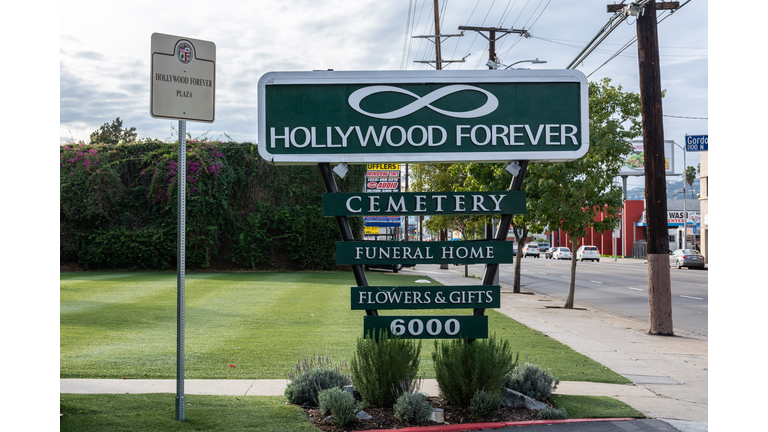 Sign at the entrance to Hollywood Forever Cemetery in Los Angeles, CA.