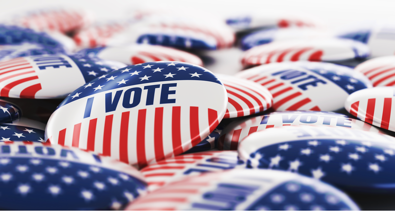 3d rendering Stack of vote button badges.