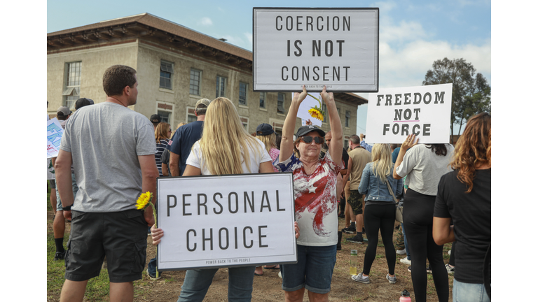 Anti-Vaccination Demonstrators Protest During The San Diego Unified Board Of Education's Meeting Vote On Vax Mandates