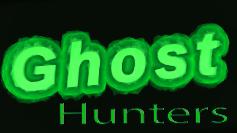 Text "Ghost Hunters" isolated on black background. 3d rendering.