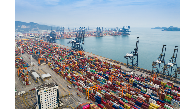 Aerial perspective of a container port