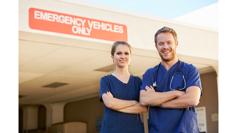 Portrait Of Medical Staff Doctor Standing Outside Hospital