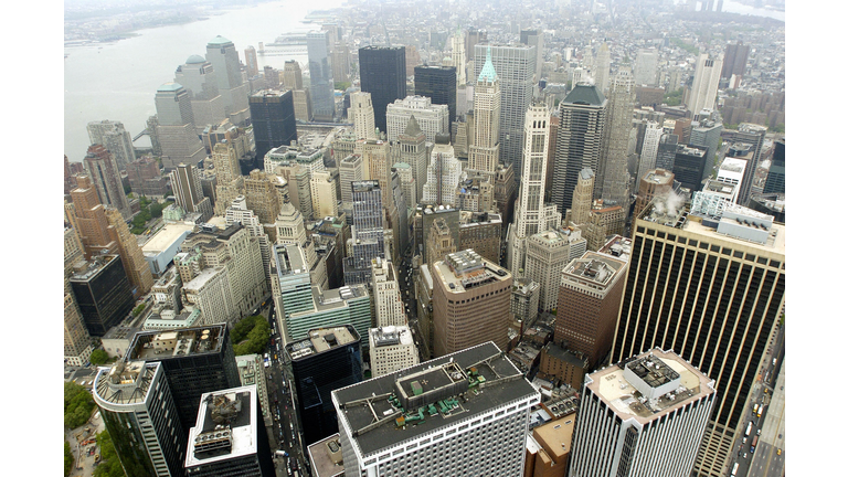 Aerial view of lower Manhattan looking n