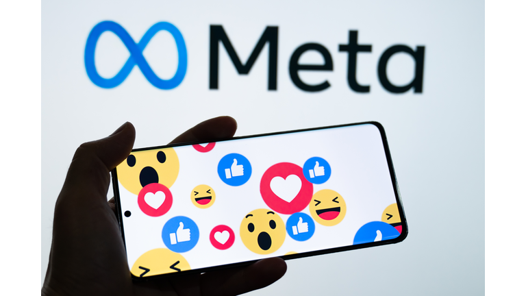 Meta logo is shown on a device screen
