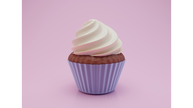 Chocolate cupcake with vanilla cream 3d