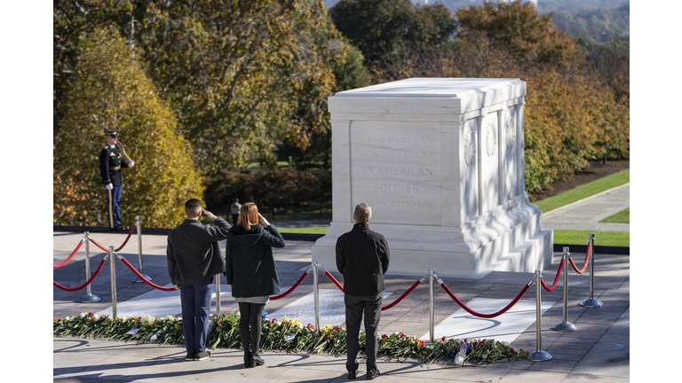 Flower Ceremony Held At Tomb Of The Unknown Soldier In Arlington Cemetery