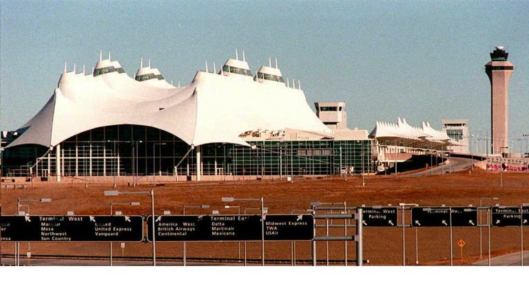 The new Denver International Airport, shown here 0