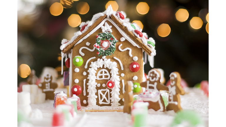 Delicious gingerbread house decorated with candies